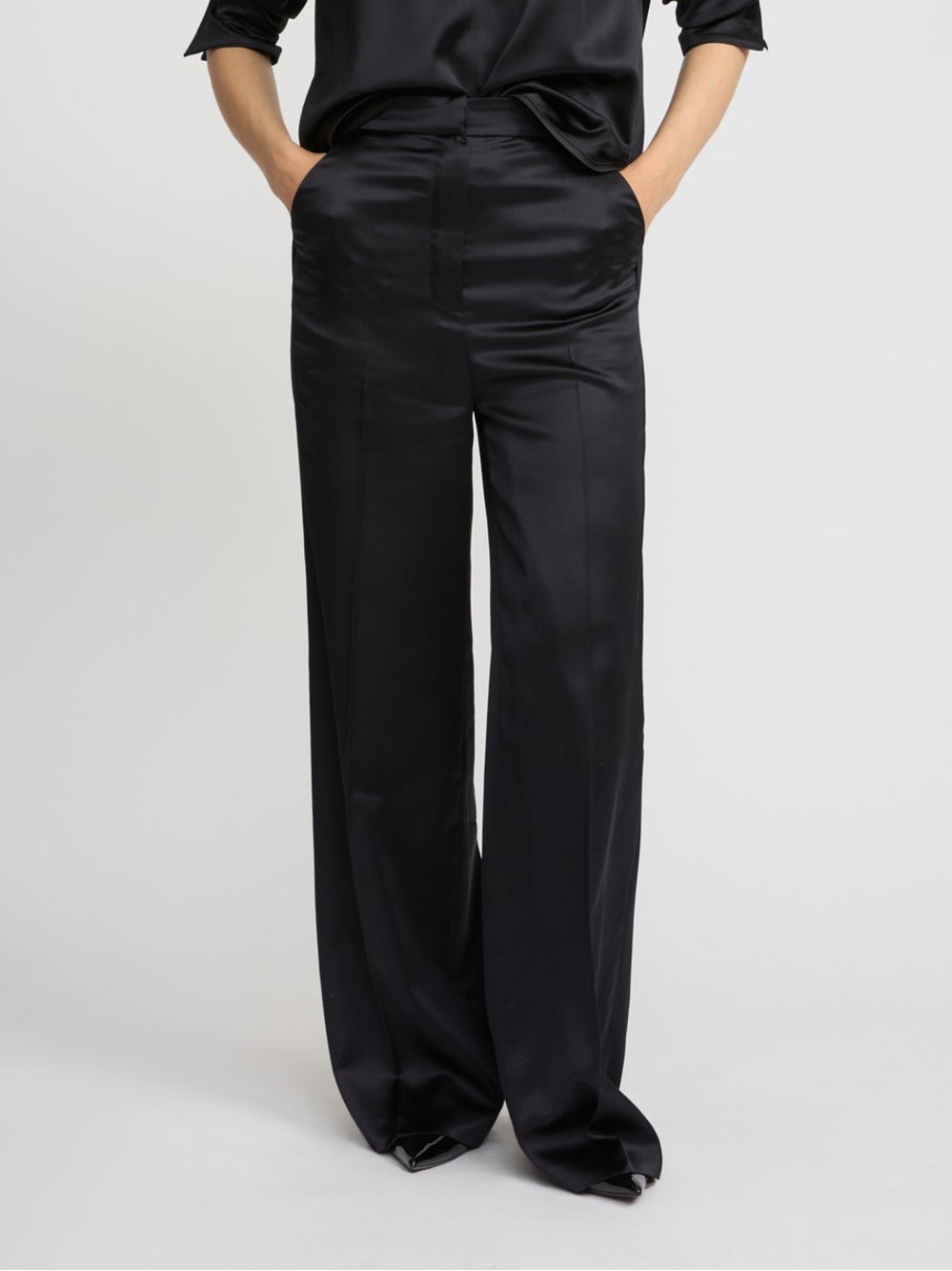 Victoria's Secret Black Satin Wide-Leg Trousers